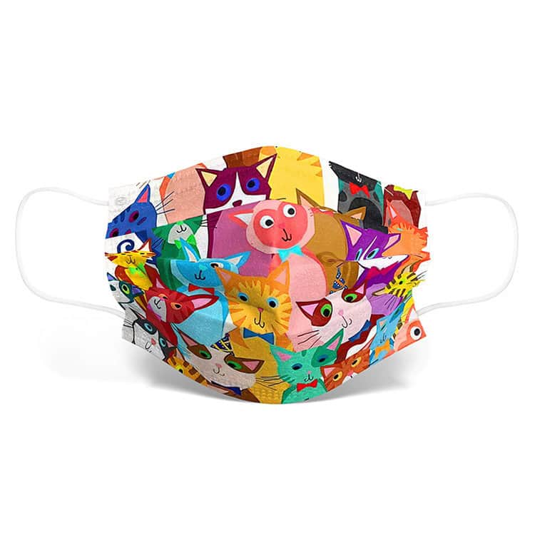 Farbige Cartoon Katze Tiermaske Druck Einwegmaske