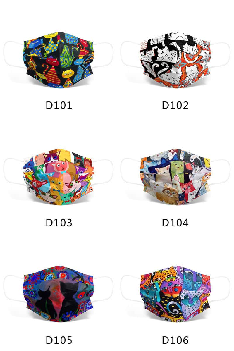 Farbige Cartoon Katze Tiermaske Druck Einwegmaske