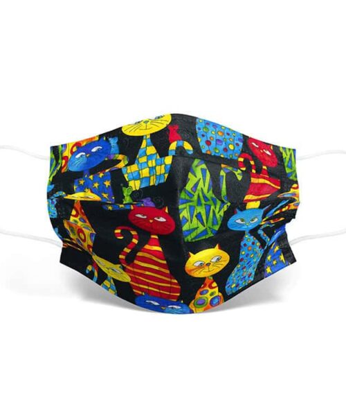 Farbige Cartoon Katze Tiermaske Druck Einwegmaske