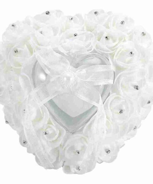 Herzförmige Eheringbox mit Rosen-Strass-Dekor