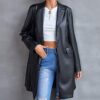 Damen-Leder-Blazeroberteil mit langen Ärmeln und schmalem Windjacke