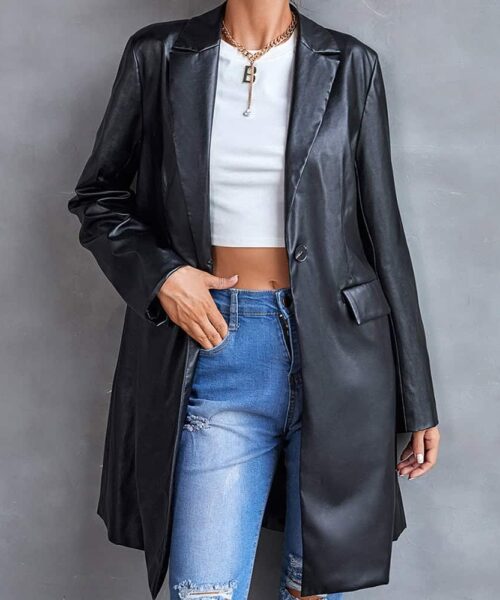Damen-Leder-Blazeroberteil mit langen Ärmeln und schmalem Windjacke