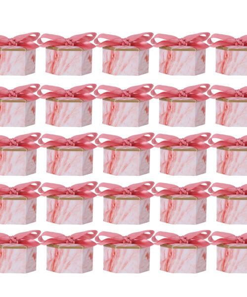 Sechseckige Süßigkeitenschachteln – Rosa Rose für Hochzeiten (25er-Set)