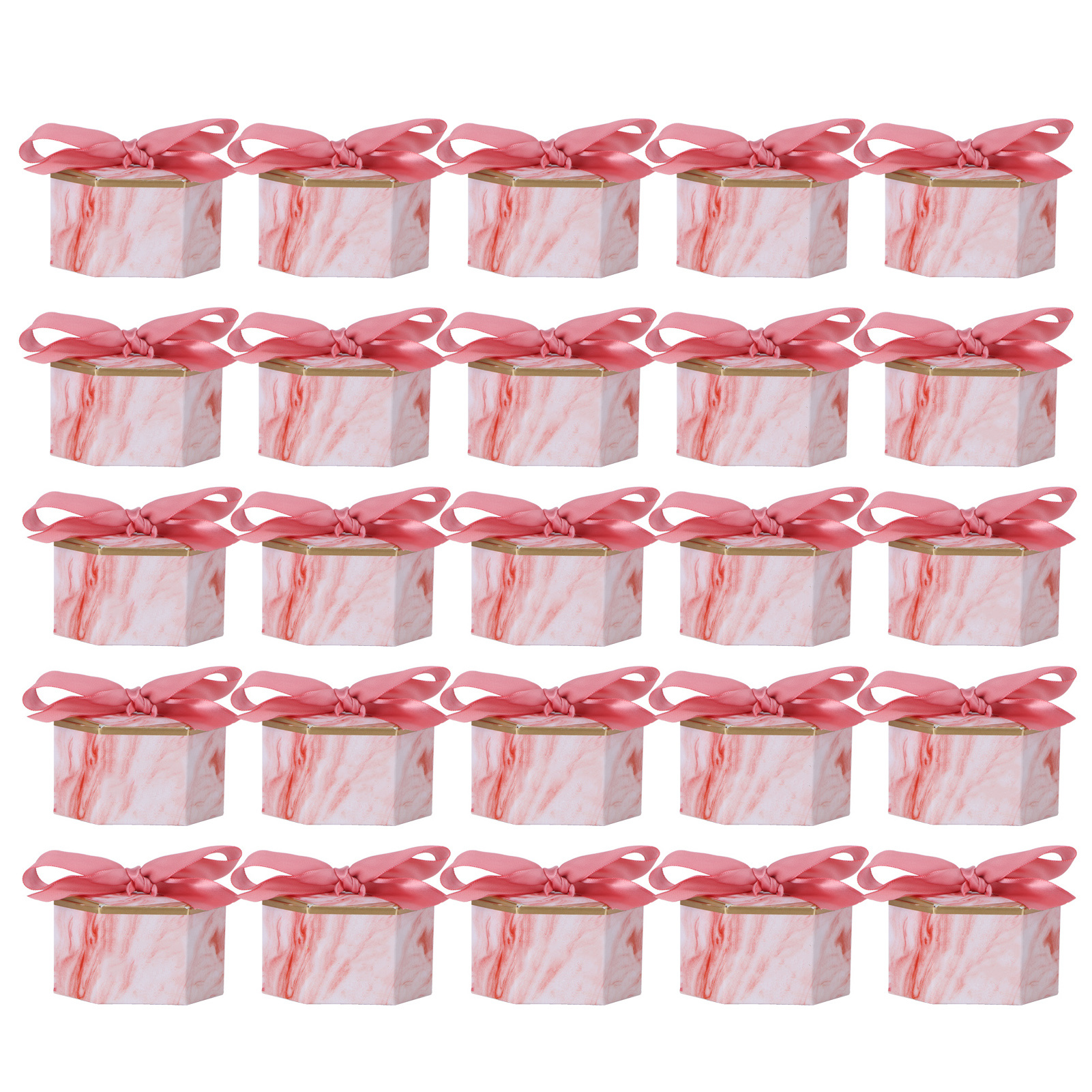 Sechseckige Süßigkeitenschachteln – Rosa Rose für Hochzeiten (25er-Set)