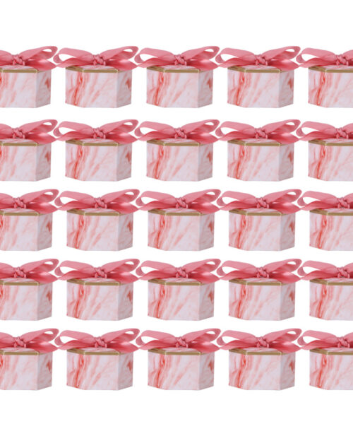 Sechseckige Süßigkeitenschachteln – Rosa Rose für Hochzeiten (25er-Set)