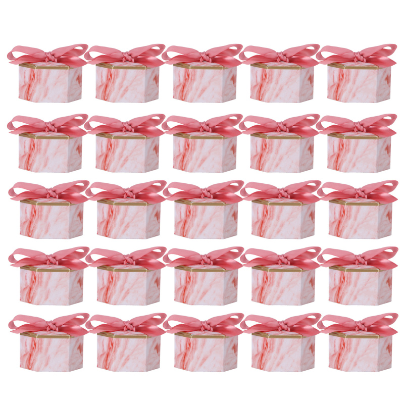 Sechseckige Süßigkeitenschachteln – Rosa Rose für Hochzeiten (25er-Set)