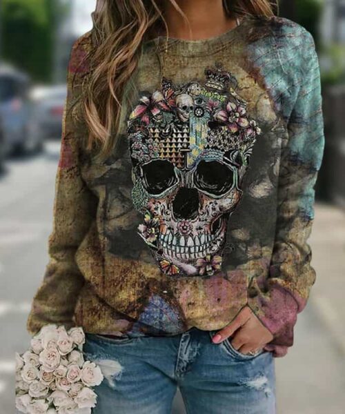 Langärmliges Sweatshirt mit Totenkopf-Print