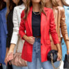 Langarm-Pu-Cardigan-Mantel mit Knöpfen für Damen