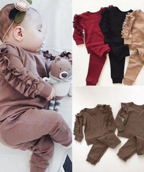 Zweiteiliges Outfit mit Rüschenpullover und langen Ärmeln für Neugeborene