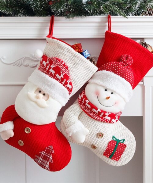 Großer rot-weiß gestrickter Weihnachtsstrumpf Weihnachtsmann