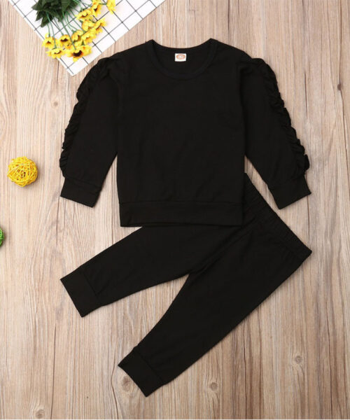 Zweiteiliges Outfit mit Rüschenpullover und langen Ärmeln für Neugeborene