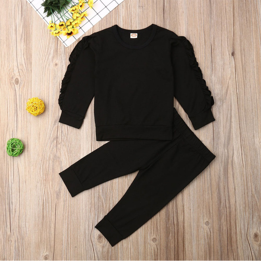 Zweiteiliges Outfit mit Rüschenpullover und langen Ärmeln für Neugeborene
