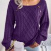 Strickpullover mit quadratischem Ausschnitt und Knopfdesign für den Winter