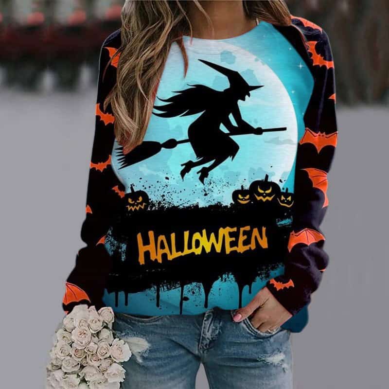 Halloween Cartoon Print Sweatshirt Langarm Pullover Tops Damen