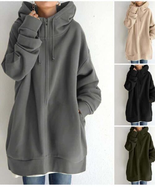 Damen-Hoodie-Sweatshirt mit durchgehendem Reißverschluss
