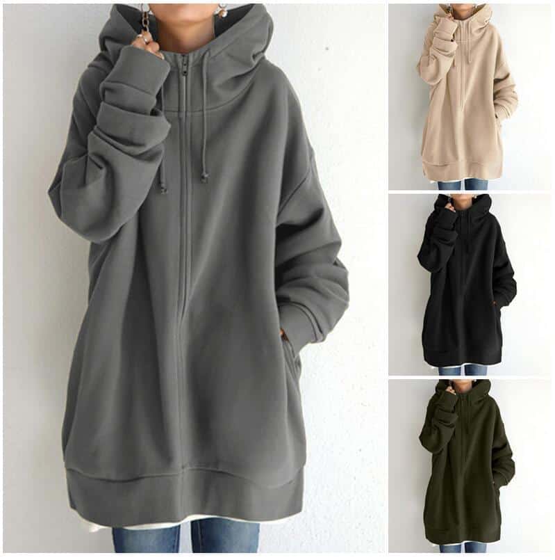 Damen-Hoodie-Sweatshirt mit durchgehendem Reißverschluss