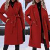 Revers Zweireiher Trenchcoat Mit Gürtel Winter Mode Einfarbig Lange Jacke Outwear Frauen Kleidung
