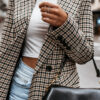 Karierte lange Anzugjacke für den Winter für Damen