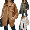 Neues Revers-Cardigan-Jackenhemd mit Fleece-Rüschen
