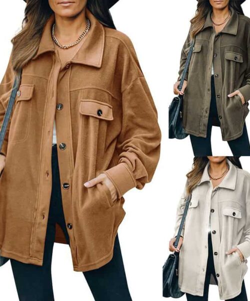 Neues Revers-Cardigan-Jackenhemd mit Fleece-Rüschen