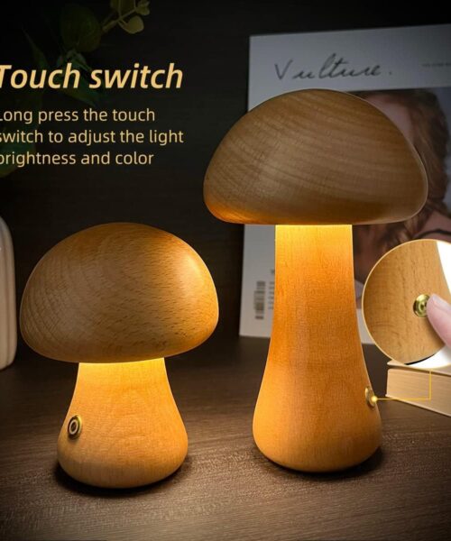 Holz-Pilz-LED-Nachtlicht mit Touch-Schalter für Kinder