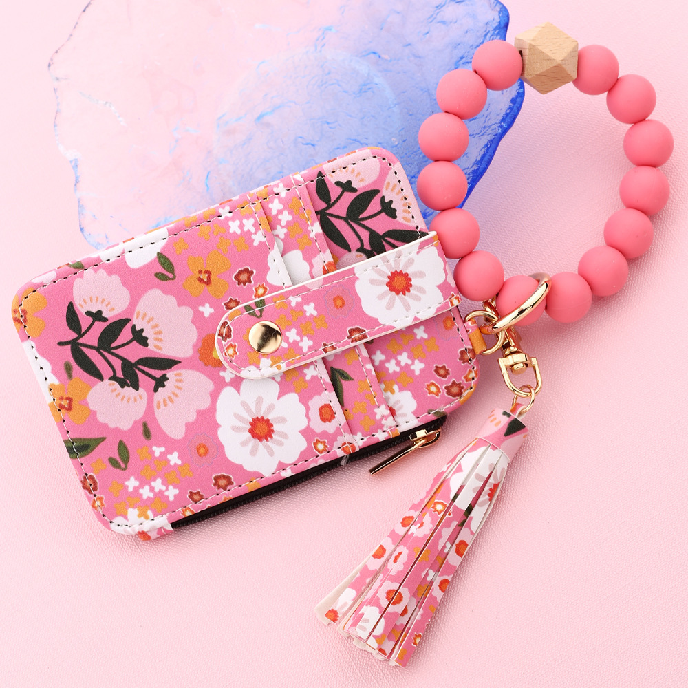 Kartenetui aus Leder mit Blumenmuster für Damen