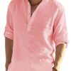 Lässiges Herren-Langarmshirt aus Baumwoll-Leinen in Volltonfarbe