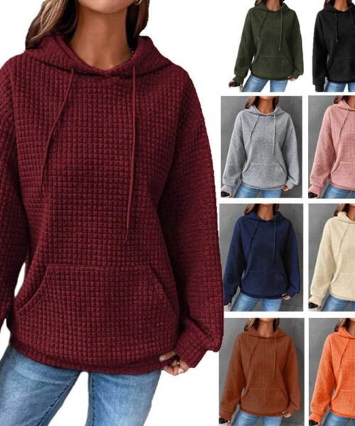 Modischer Kapuzenpullover mit Waffelmuster für Damen