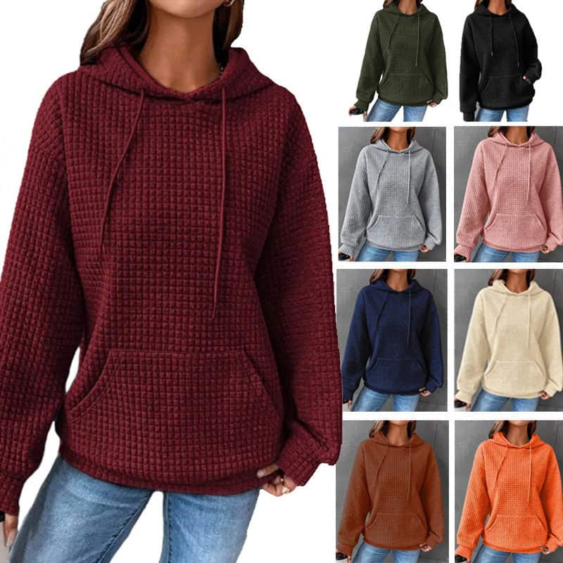 Modischer Kapuzenpullover mit Waffelmuster für Damen