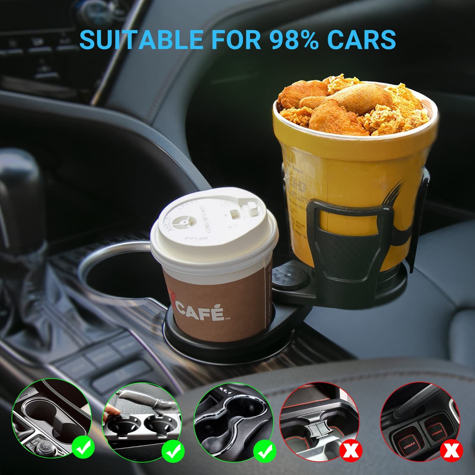 Auto-Getränkehalter um 360° drehbar mit Organizer-Aufbewahrung