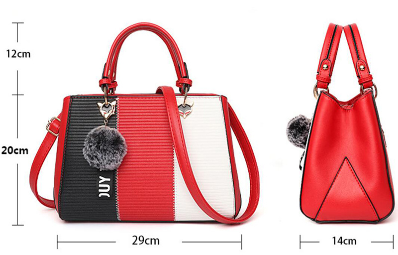 Patchwork-Umhängehandtasche mit Haarball-Ornamenten für Damen