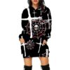 Langer Kapuzenpullover mit Halloween-Print und Taschen