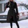 Revers Zweireiher Trenchcoat Mit Gürtel Winter Mode Einfarbig Lange Jacke Outwear Frauen Kleidung