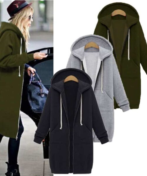 Langärmliger Winterpullover mit Kapuze für Damen