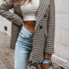 Karierte lange Anzugjacke für den Winter für Damen