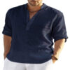 Lässiges Herren-Langarmshirt aus Baumwoll-Leinen in Volltonfarbe