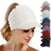 Frauen Pferdeschwanz Mützen Herbst Winter Hüte Weibliche Weiche Stricken Caps Warme Damen Skullies