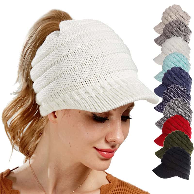 Frauen Pferdeschwanz Mützen Herbst Winter Hüte Weibliche Weiche Stricken Caps Warme Damen Skullies