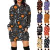Langer Kapuzenpullover mit Halloween-Print und Taschen