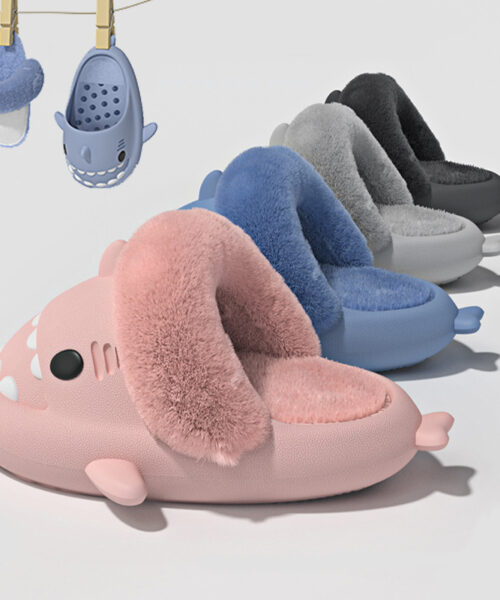 Winter Shark Hausschuhe Abnehmbare warme Fuzzy Hausschuhe Schlafzimmer Hausschuhe Frauen