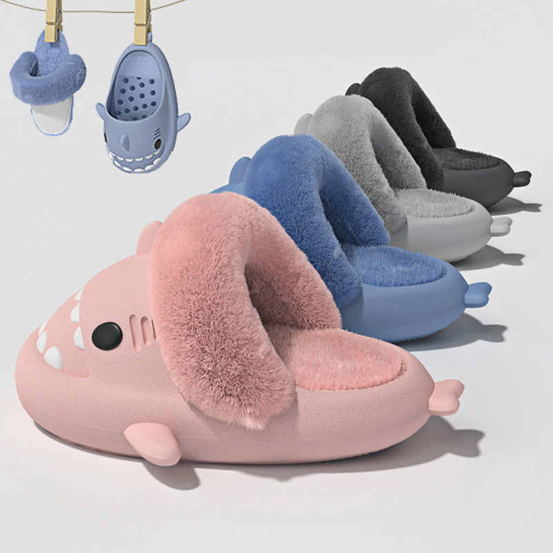 Winter Shark Hausschuhe Abnehmbare warme Fuzzy Hausschuhe Schlafzimmer Hausschuhe Frauen