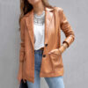 Langarm-Pu-Cardigan-Mantel mit Knöpfen für Damen