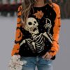 Halloween Cartoon Print Sweatshirt Langarm Pullover Tops Damen