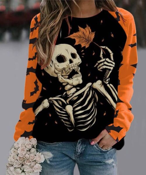 Halloween Cartoon Print Sweatshirt Langarm Pullover Tops Damen