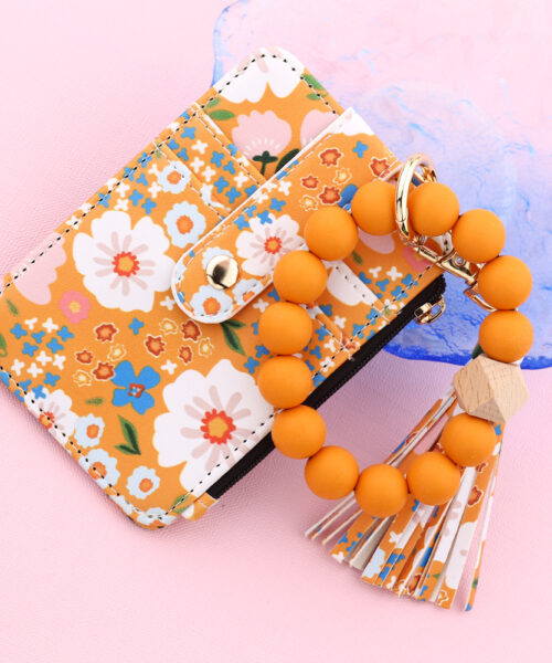 Kartenetui aus Leder mit Blumenmuster für Damen