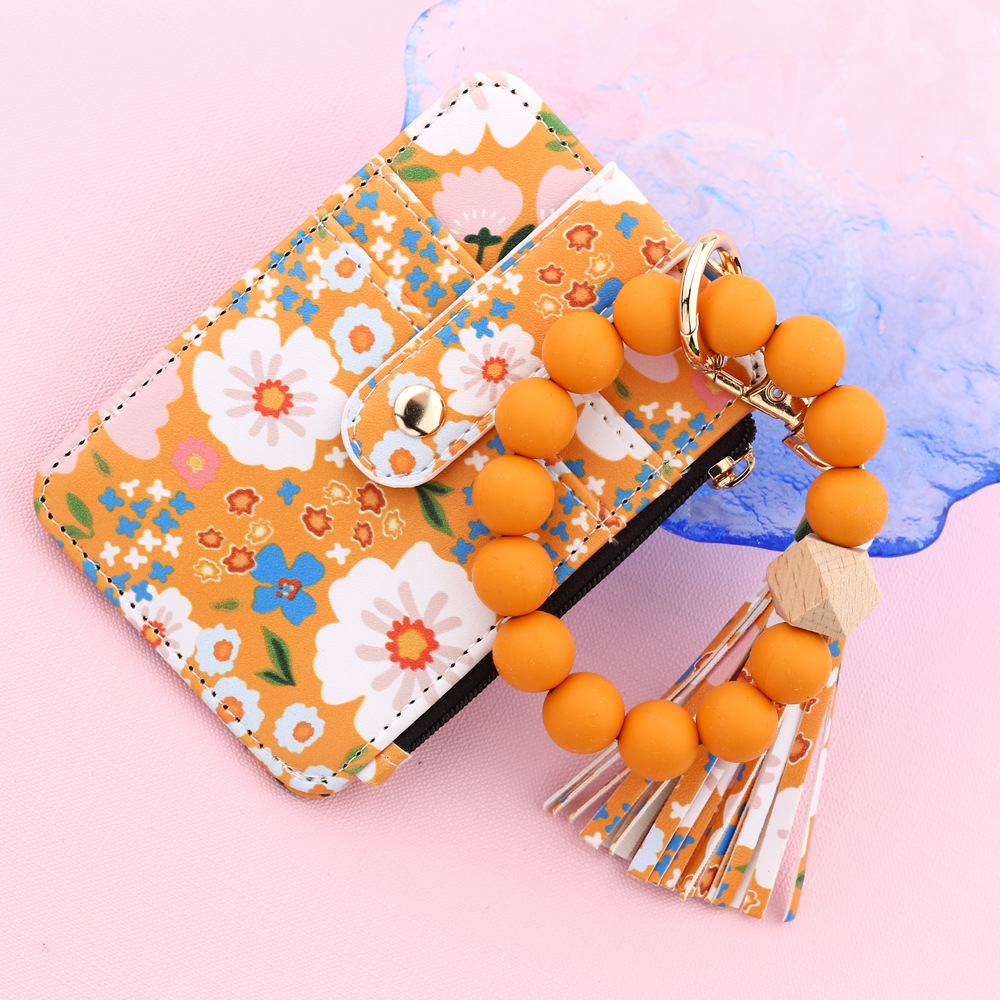 Kartenetui aus Leder mit Blumenmuster für Damen