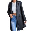 Damen-Leder-Blazeroberteil mit langen Ärmeln und schmalem Windjacke