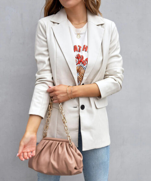 Langarm-Pu-Cardigan-Mantel mit Knöpfen für Damen