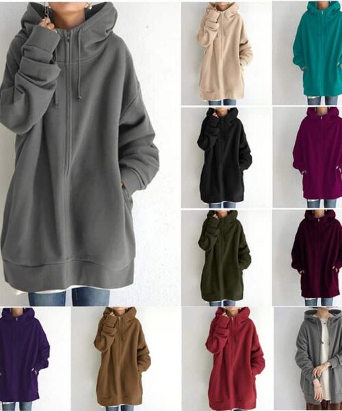Damen-Hoodie-Sweatshirt mit durchgehendem Reißverschluss