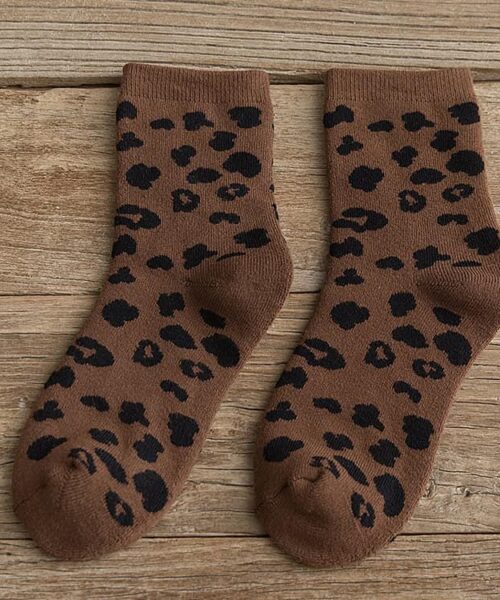 Frottee-Strumpfwaren aus Baumwolle mit gepunktetem Leopardenmuster für Damen